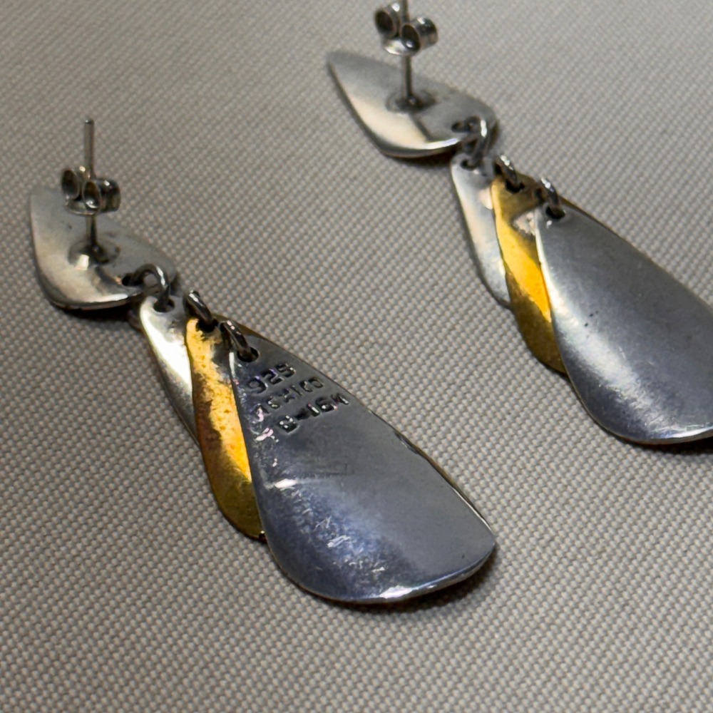 Taxco Mexico 925 Sterling Silver Mixed Metal Tiered Teardrop Earrings TC-164 GUC - Picture 13 of 16